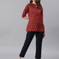 Janasya Women's Red Cotton Ethnic Motifs Straight Tunic | Swadesiicart