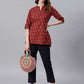 Janasya Women's Red Cotton Ethnic Motifs Straight Tunic | Swadesiicart