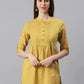 Janasya Women's Mustard Cotton Slub Floral Print Straight Tunic | Swadesiicart