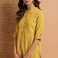 Janasya Women's Mustard Cotton Slub Floral Print Straight Tunic | Swadesiicart