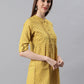 Janasya Women's Mustard Cotton Slub Floral Print Straight Tunic | Swadesiicart