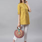 Janasya Women's Mustard Cotton Slub Floral Print Straight Tunic | Swadesiicart