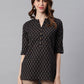 Janasya Women's Black Cotton Slub Geometric Print Straight Tunic | Swadesiicart