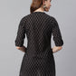 Janasya Women's Black Cotton Slub Geometric Print Straight Tunic | Swadesiicart