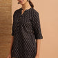 Janasya Women's Black Cotton Slub Geometric Print Straight Tunic | Swadesiicart