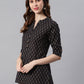 Janasya Women's Black Cotton Slub Geometric Print Straight Tunic | Swadesiicart