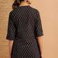 Janasya Women's Black Cotton Slub Geometric Print Straight Tunic | Swadesiicart