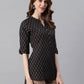 Janasya Women's Black Cotton Slub Geometric Print Straight Tunic | Swadesiicart
