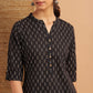 Janasya Women's Black Cotton Slub Geometric Print Straight Tunic | Swadesiicart