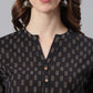 Janasya Women's Black Cotton Slub Geometric Print Straight Tunic | Swadesiicart
