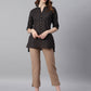 Janasya Women's Black Cotton Slub Geometric Print Straight Tunic | Swadesiicart
