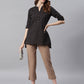 Janasya Women's Black Cotton Slub Geometric Print Straight Tunic | Swadesiicart