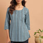 Janasya Women's Blue Cotton Floral Print Straight Tunic | Swadesiicart