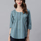 Janasya Women's Blue Cotton Floral Print Straight Tunic | Swadesiicart