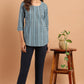 Janasya Women's Blue Cotton Floral Print Straight Tunic | Swadesiicart