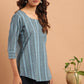 Janasya Women's Blue Cotton Floral Print Straight Tunic | Swadesiicart