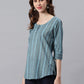 Janasya Women's Blue Cotton Floral Print Straight Tunic | Swadesiicart