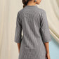 Janasya Women's Grey Cotton Striped High Low Tunic | Swadesiicart
