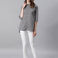 Janasya Women's Grey Cotton Striped High Low Tunic | Swadesiicart