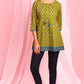 Janasya Women's Green Cotton Ethnic Motifs Empire Waist Tunic | Swadesiicart