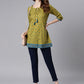 Janasya Women's Green Cotton Ethnic Motifs Empire Waist Tunic | Swadesiicart