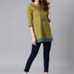 Janasya Women's Green Cotton Ethnic Motifs Empire Waist Tunic | Swadesiicart
