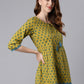 Janasya Women's Green Cotton Ethnic Motifs Empire Waist Tunic | Swadesiicart
