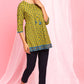 Janasya Women's Green Cotton Ethnic Motifs Empire Waist Tunic | Swadesiicart