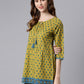 Janasya Women's Green Cotton Ethnic Motifs Empire Waist Tunic | Swadesiicart
