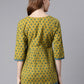 Janasya Women's Green Cotton Ethnic Motifs Empire Waist Tunic | Swadesiicart