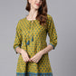 Janasya Women's Green Cotton Ethnic Motifs Empire Waist Tunic | Swadesiicart