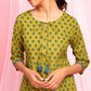 Janasya Women's Green Cotton Ethnic Motifs Empire Waist Tunic | Swadesiicart