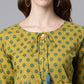 Janasya Women's Green Cotton Ethnic Motifs Empire Waist Tunic | Swadesiicart