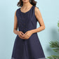 Janasya Women's Navy Blue Cotton Floral Print A-Line Tunic | Swadesiicart