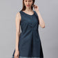 Janasya Women's Navy Blue Cotton Floral Print A-Line Tunic | Swadesiicart