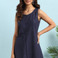 Janasya Women's Navy Blue Cotton Floral Print A-Line Tunic | Swadesiicart