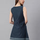 Janasya Women's Navy Blue Cotton Floral Print A-Line Tunic | Swadesiicart