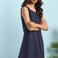 Janasya Women's Navy Blue Cotton Floral Print A-Line Tunic | Swadesiicart