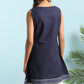 Janasya Women's Navy Blue Cotton Floral Print A-Line Tunic | Swadesiicart