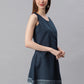 Janasya Women's Navy Blue Cotton Floral Print A-Line Tunic | Swadesiicart