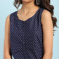 Janasya Women's Navy Blue Cotton Floral Print A-Line Tunic | Swadesiicart