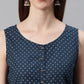 Janasya Women's Navy Blue Cotton Floral Print A-Line Tunic | Swadesiicart