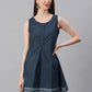 Janasya Women's Navy Blue Cotton Floral Print A-Line Tunic | Swadesiicart