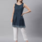 Janasya Women's Navy Blue Cotton Floral Print A-Line Tunic | Swadesiicart