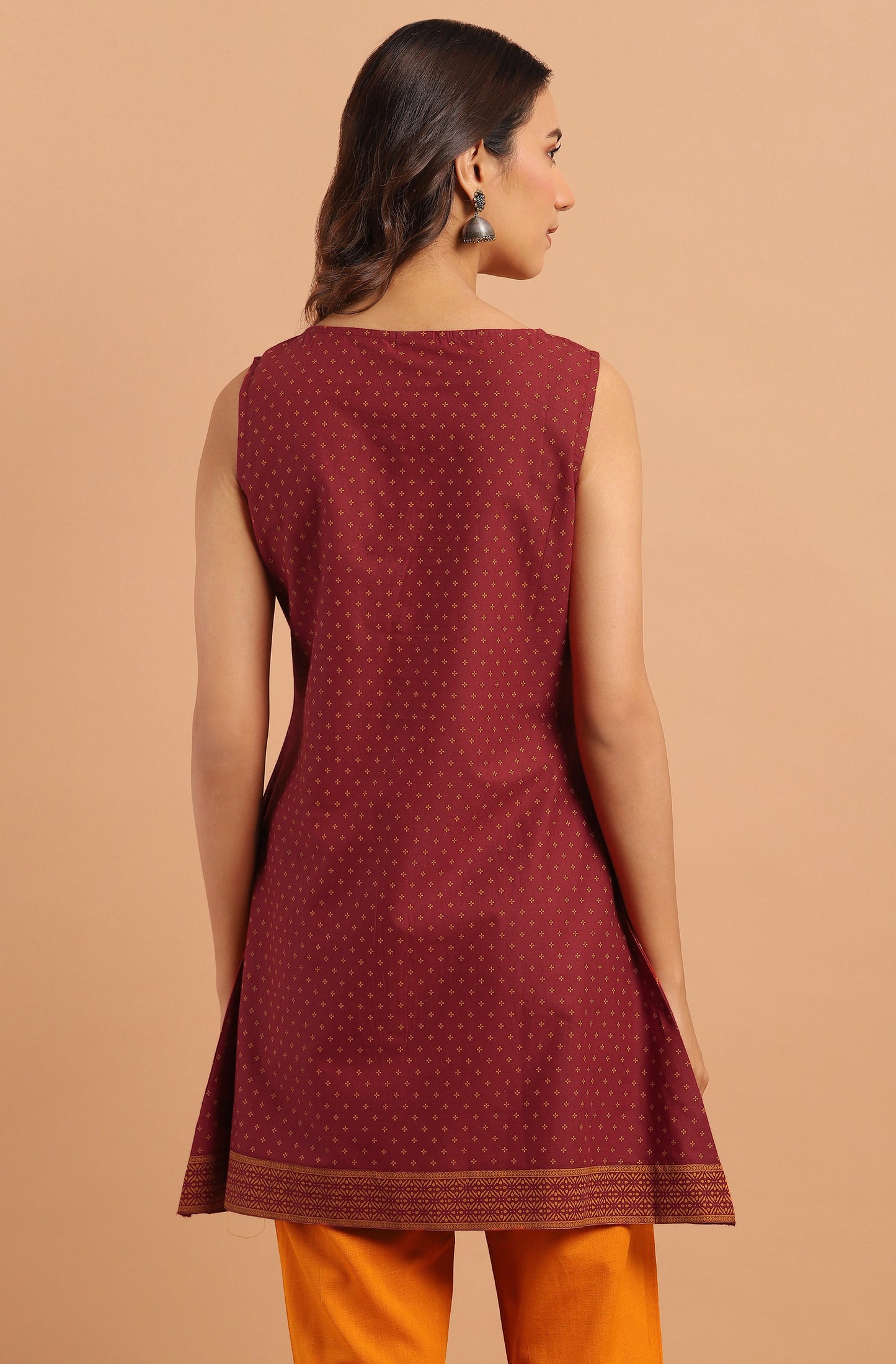 Janasya Women's Maroon Cotton Floral Print A-Line Tunic | Swadesiicart