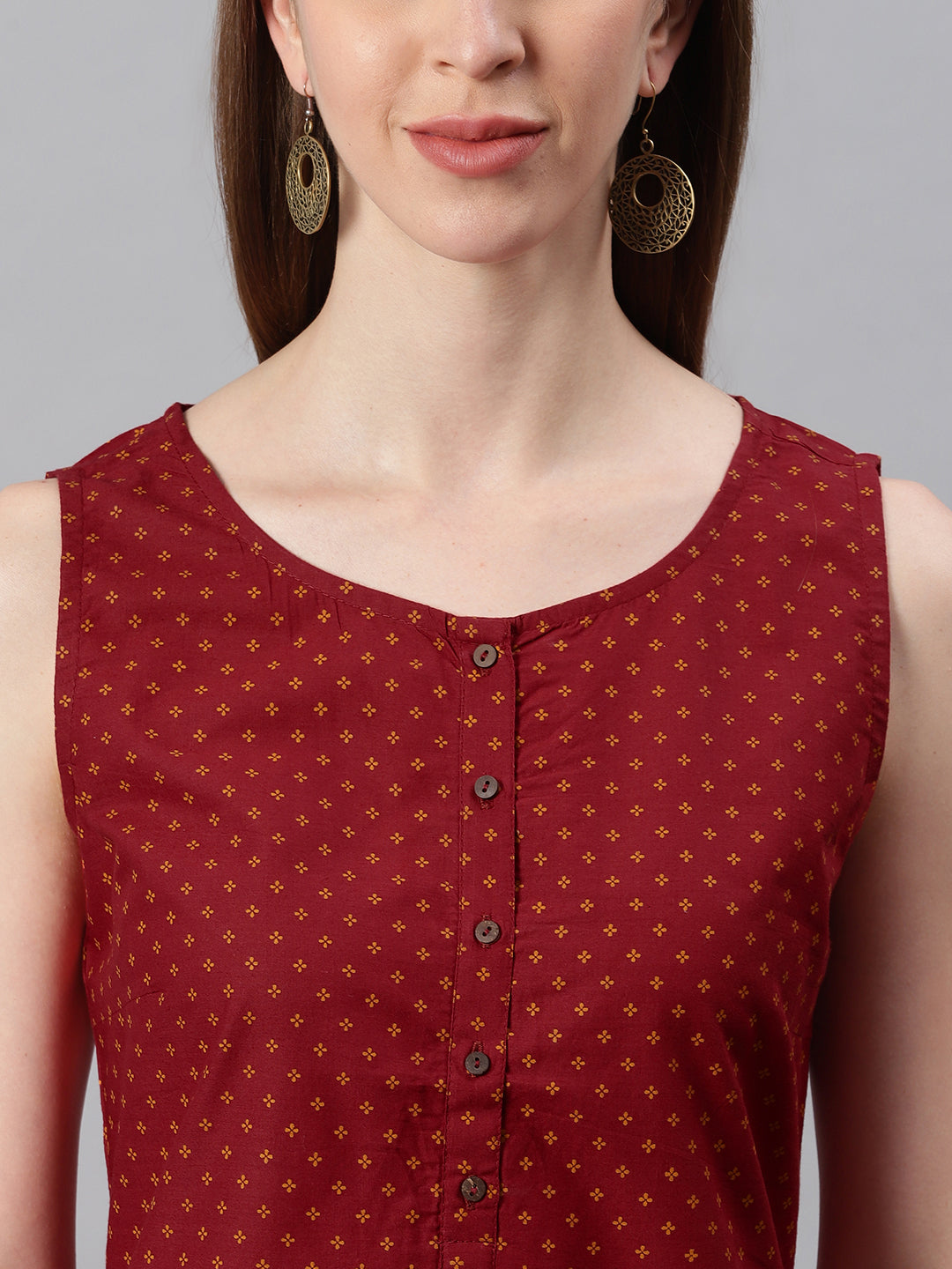 Janasya Women's Maroon Cotton Floral Print A-Line Tunic | Swadesiicart