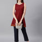 Janasya Women's Maroon Cotton Floral Print A-Line Tunic | Swadesiicart