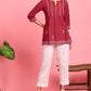 Janasya Women's Maroon Cotton Embroidered Trapeze Tunic | Swadesiicart