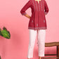 Janasya Women's Maroon Cotton Embroidered Trapeze Tunic | Swadesiicart