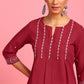 Janasya Women's Maroon Cotton Embroidered Trapeze Tunic | Swadesiicart